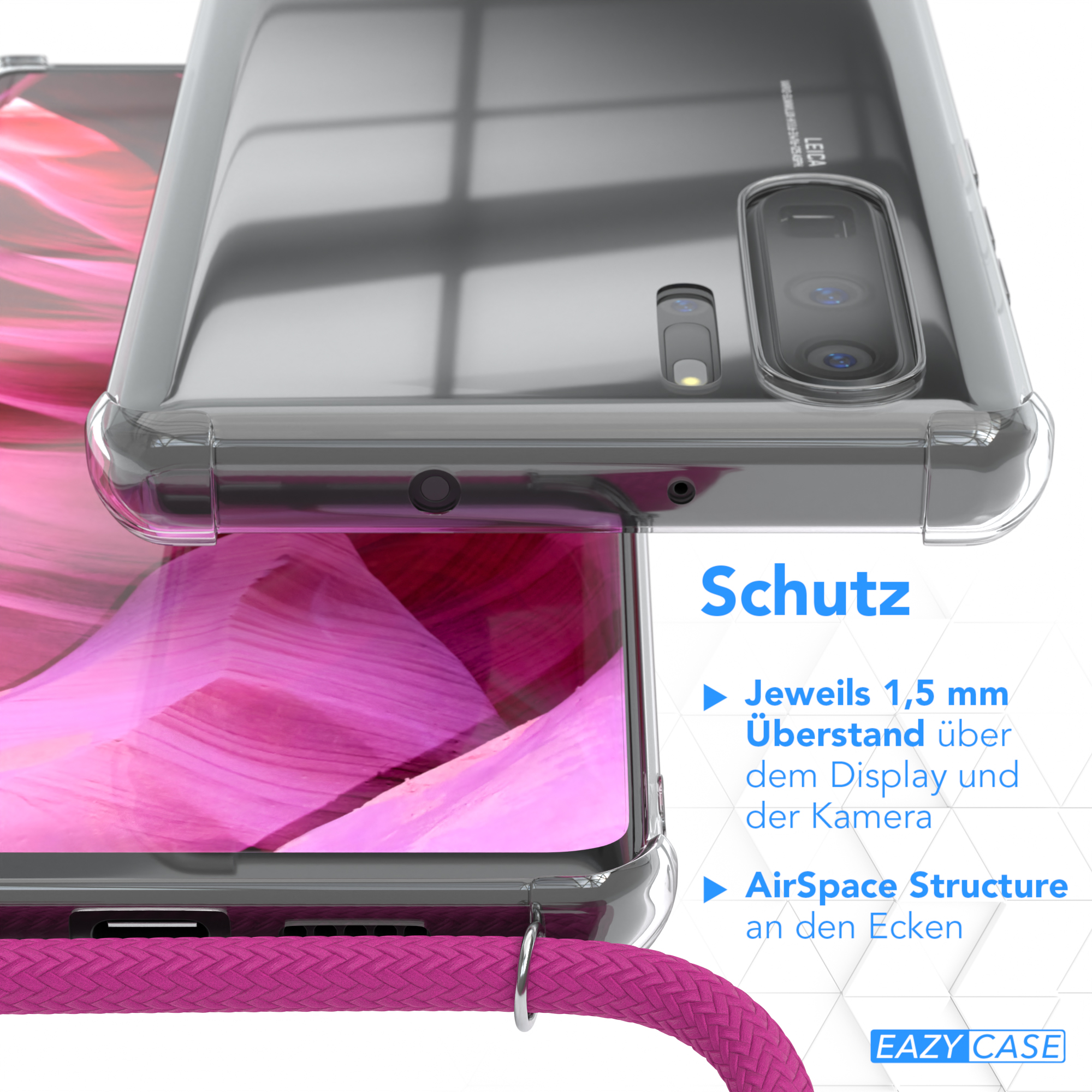 Clips Umhängeband, / Cover CASE EAZY P30 Pro, mit Umhängetasche, Huawei, Clear Pink Silber