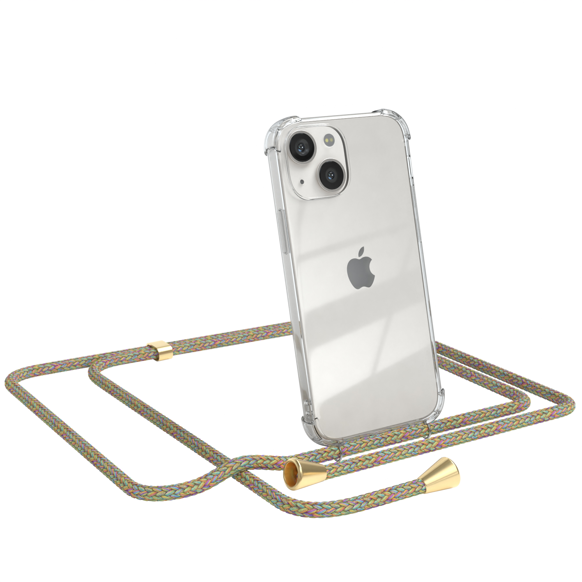 EAZY CASE Clear Cover mit Apple, Gold Clips Umhängeband, Bunt iPhone Umhängetasche, / Mini, 13