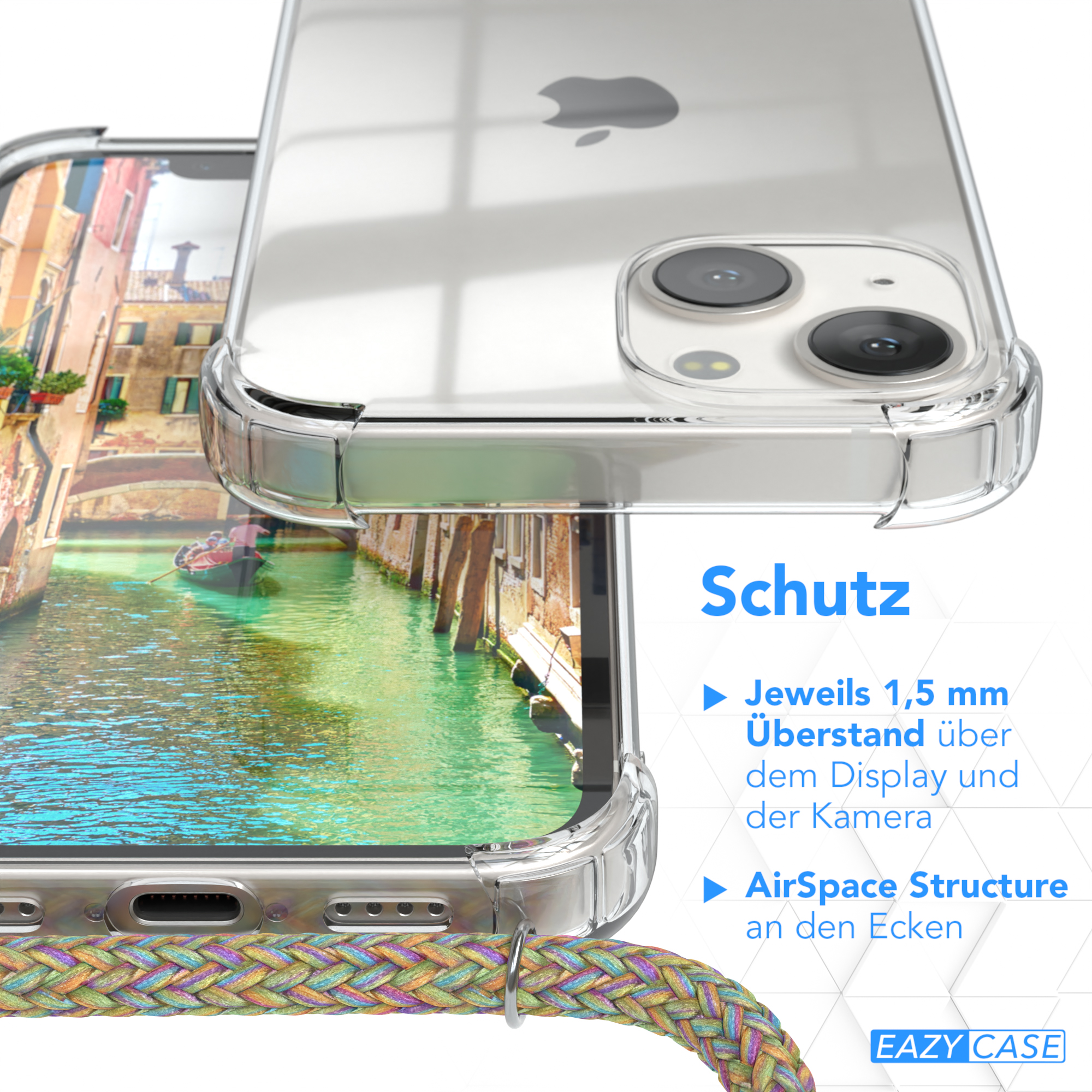 EAZY mit iPhone Clear CASE 13 Gold Umhängetasche, Apple, Umhängeband, Cover / Bunt Mini, Clips