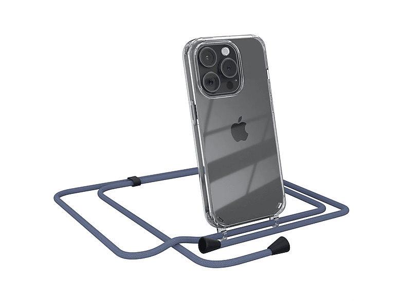 EAZY CASE Clear Cover mit Umhängeband, Umhängetasche, Apple, iPhone 15 Pro, Blau