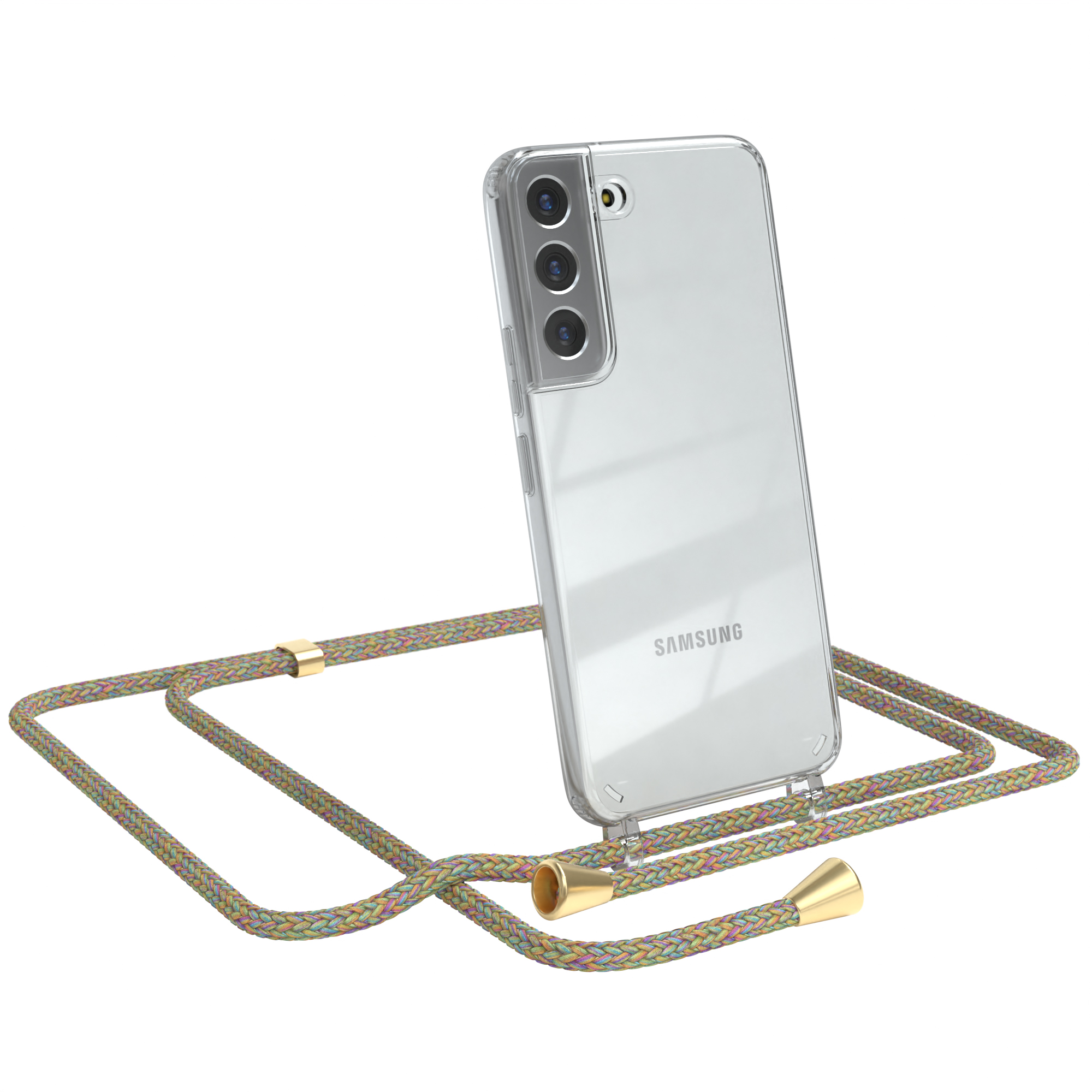 EAZY CASE Clear Cover Umhängetasche, mit Clips Samsung, Galaxy Bunt Gold 5G, S22 / Umhängeband