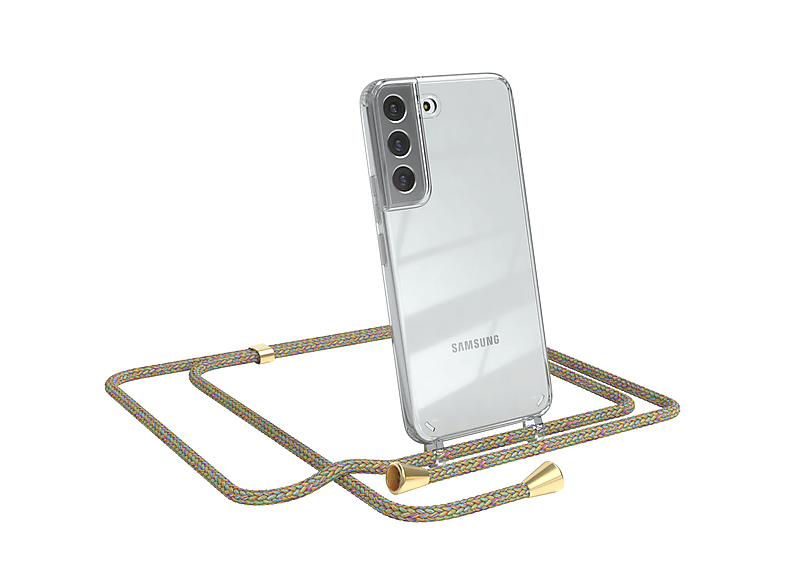 EAZY CASE Clear Cover mit Galaxy Umhängetasche, 5G, Bunt Umhängeband, Clips Samsung, Gold / S22