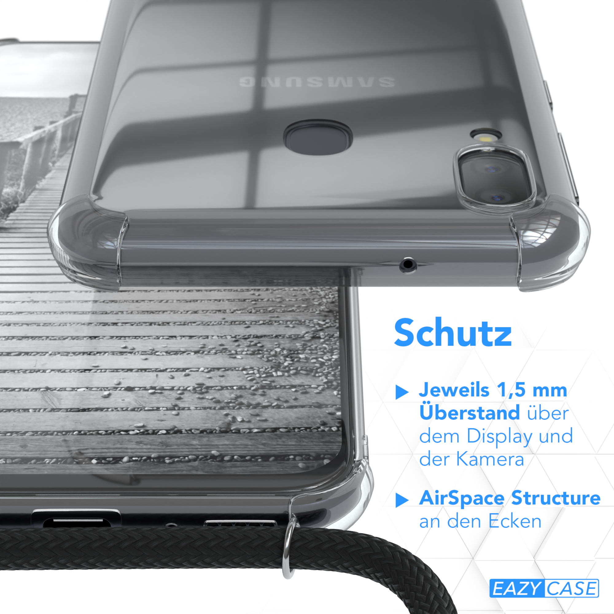 M20, Rosé EAZY Galaxy Cover Schwarz Clips / Umhängetasche, Samsung, mit CASE Umhängeband, Clear