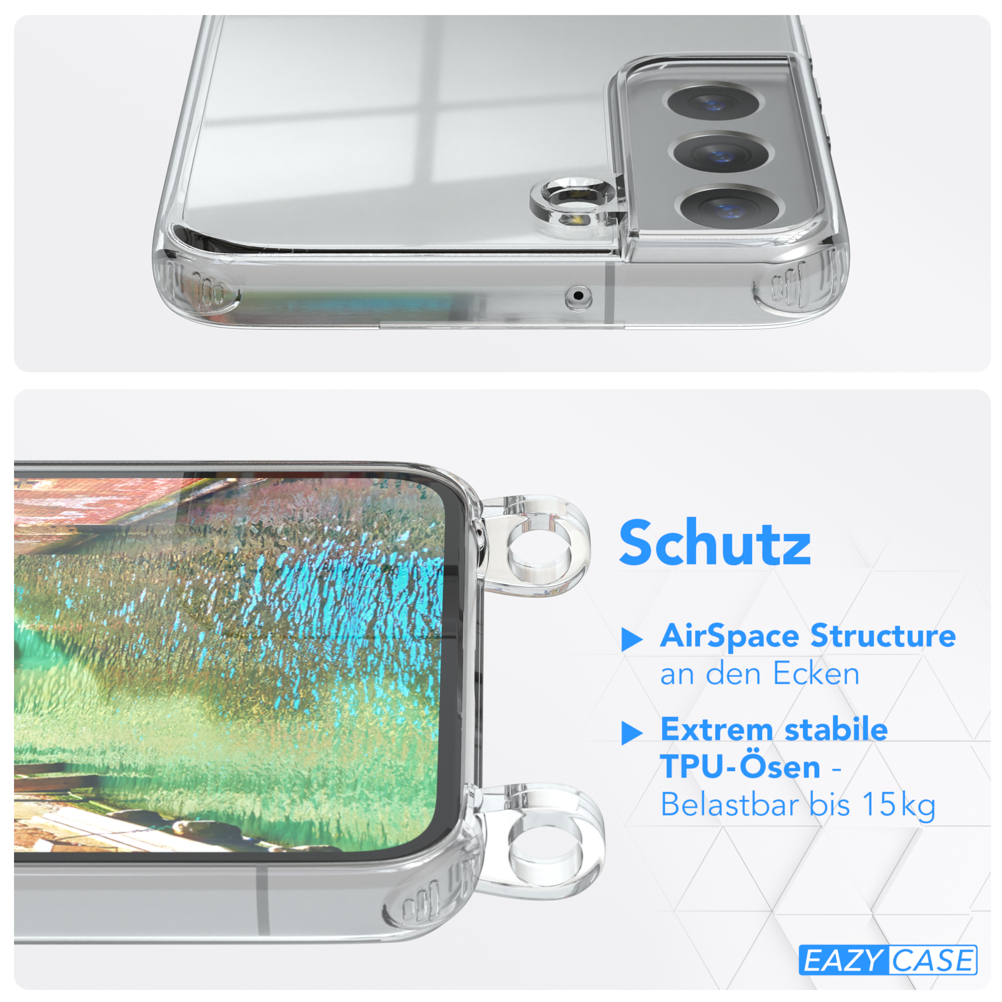 EAZY CASE Clear Cover mit Galaxy / 5G, Umhängetasche, Samsung, Umhängeband, Clips S22 Gold Bunt
