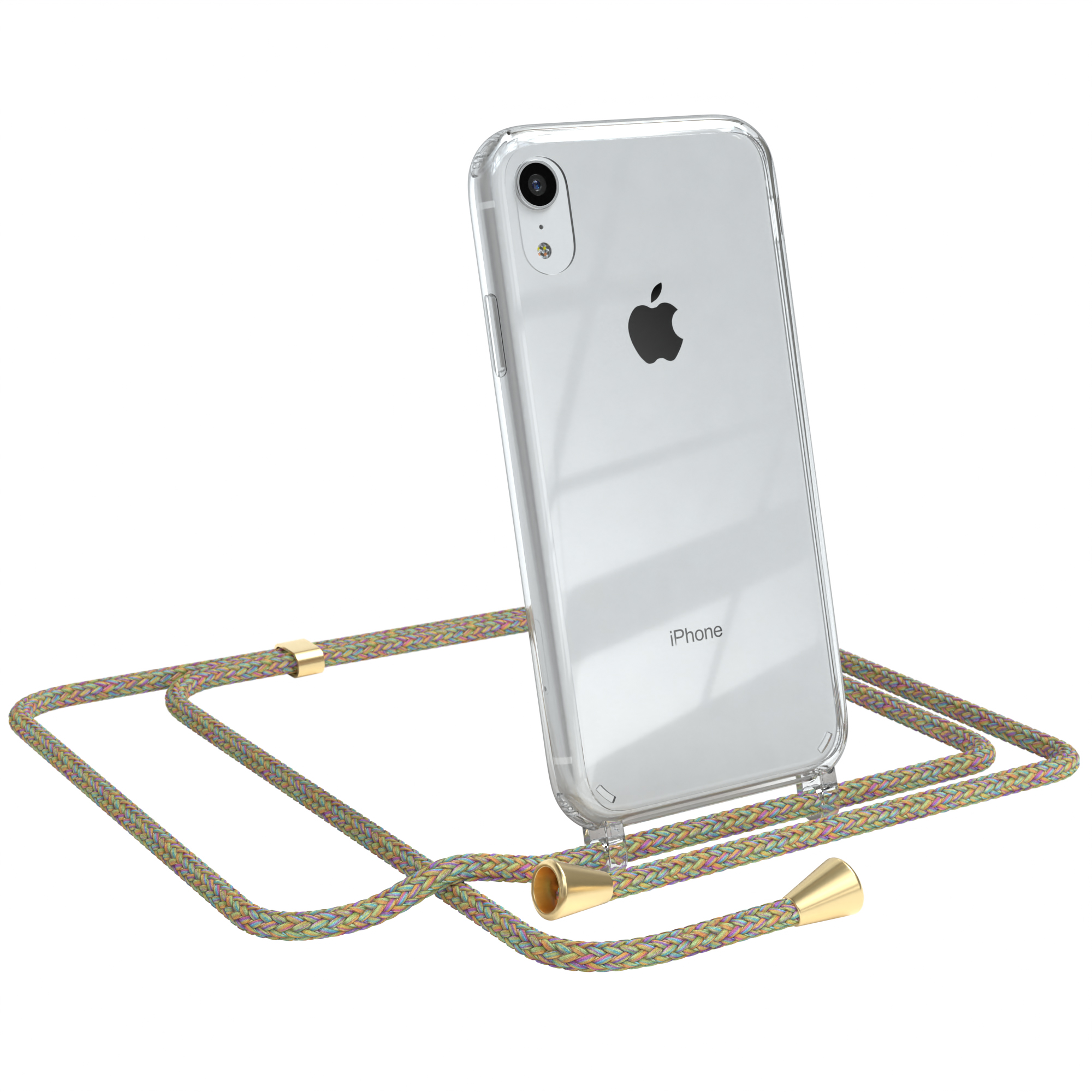 EAZY CASE Clear Cover XR, Gold Apple, mit Clips / Umhängeband, Bunt Umhängetasche, iPhone