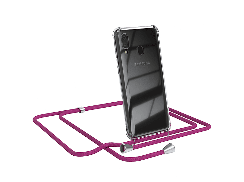 EAZY CASE Clear Cover mit Umhängeband, Umhängetasche, Samsung, Galaxy A40, Pink / Clips Silber
