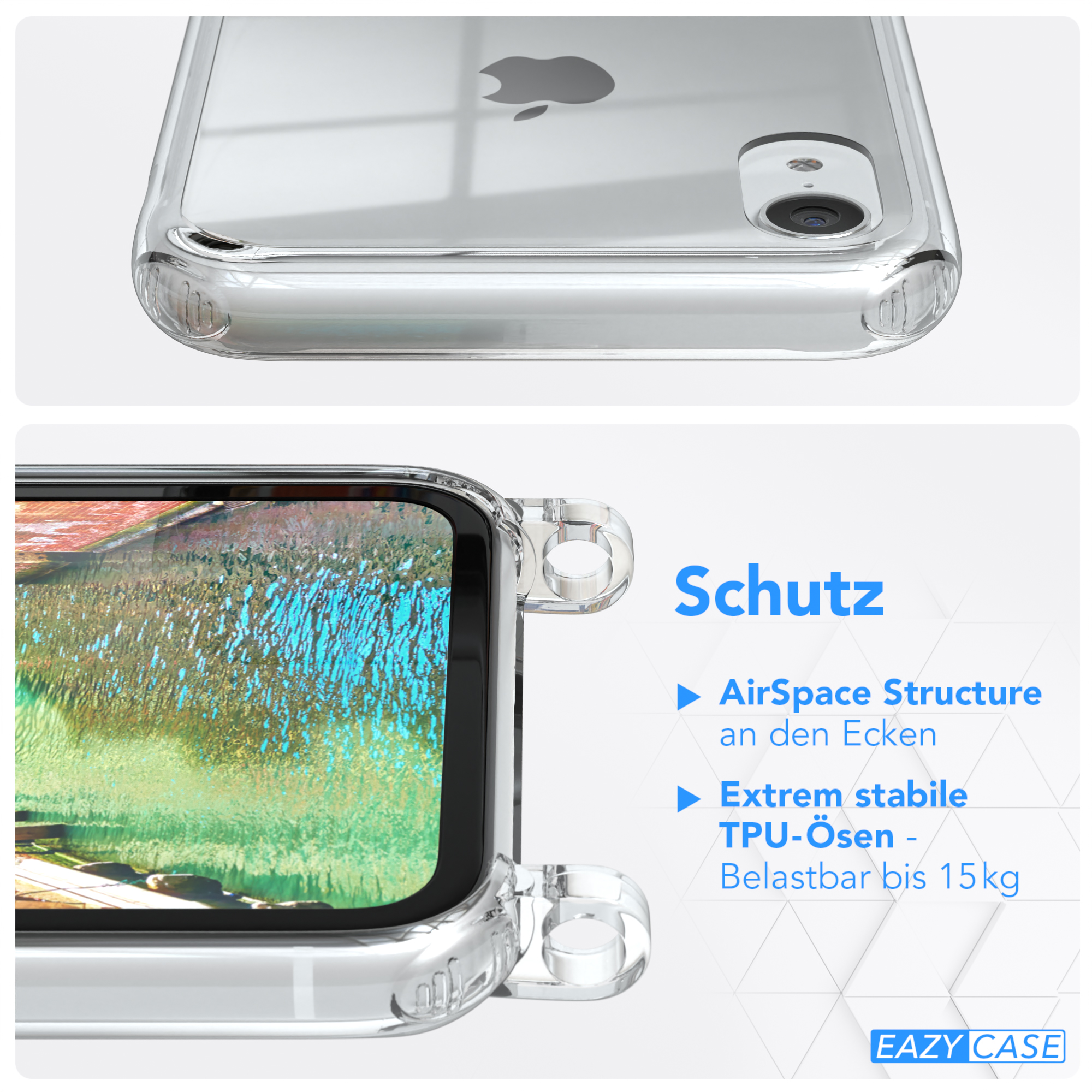 EAZY CASE Clear Cover XR, Gold Apple, mit Clips / Umhängeband, Bunt Umhängetasche, iPhone