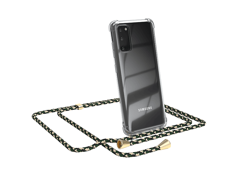 EAZY CASE Clear Cover mit Clips Galaxy Camouflage Gold Umhängeband, Umhängetasche, Grün / S20, Samsung