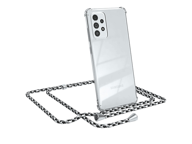 EAZY CASE Clear Cover mit Umhängeband, Umhängetasche, Samsung, Galaxy A72 / A72 5G, Schwarz Camouflage / Clips Silber