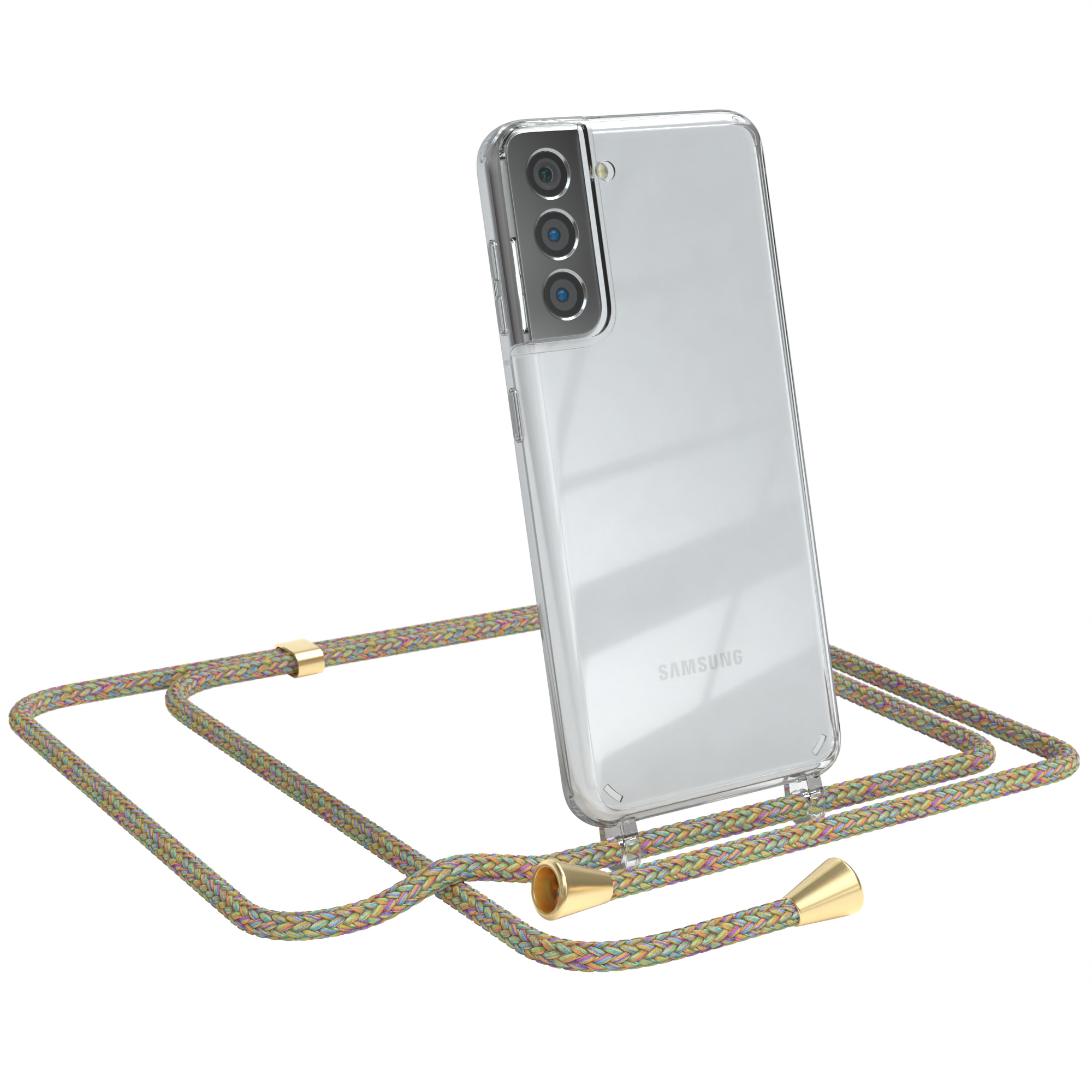 EAZY CASE Clear Cover mit 5G, S21 / Umhängetasche, Galaxy Clips Bunt Samsung, Gold Umhängeband
