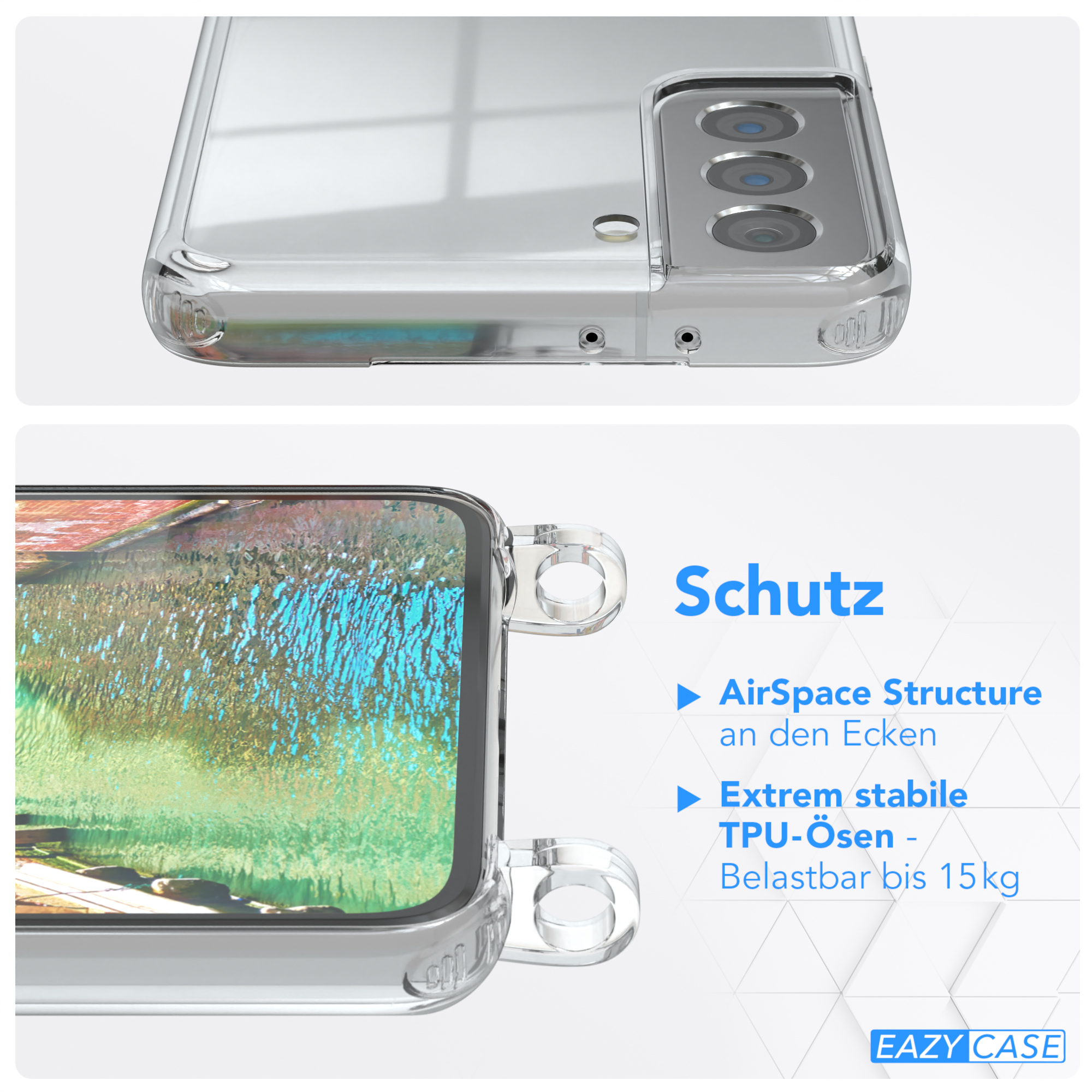 EAZY CASE Clear Cover mit 5G, S21 / Umhängetasche, Galaxy Clips Bunt Samsung, Gold Umhängeband
