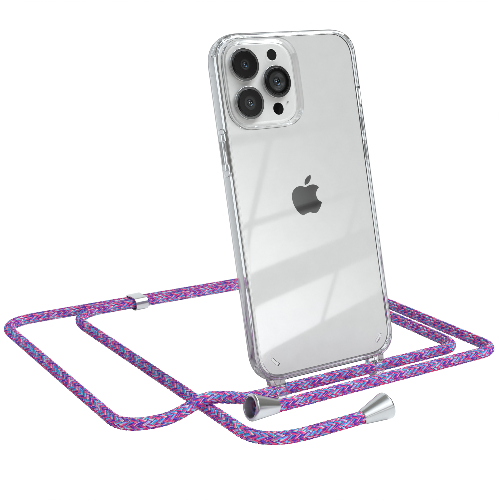 Cover Apple, iPhone mit Silber EAZY Lila / CASE Umhängeband, Pro 13 Max, Umhängetasche, Clips Clear