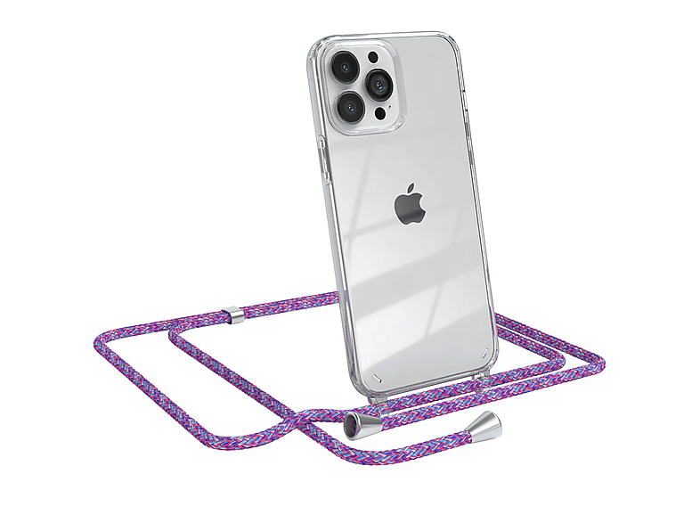 Cover Apple, iPhone mit Silber EAZY Lila / CASE Umhängeband, Pro 13 Max, Umhängetasche, Clips Clear