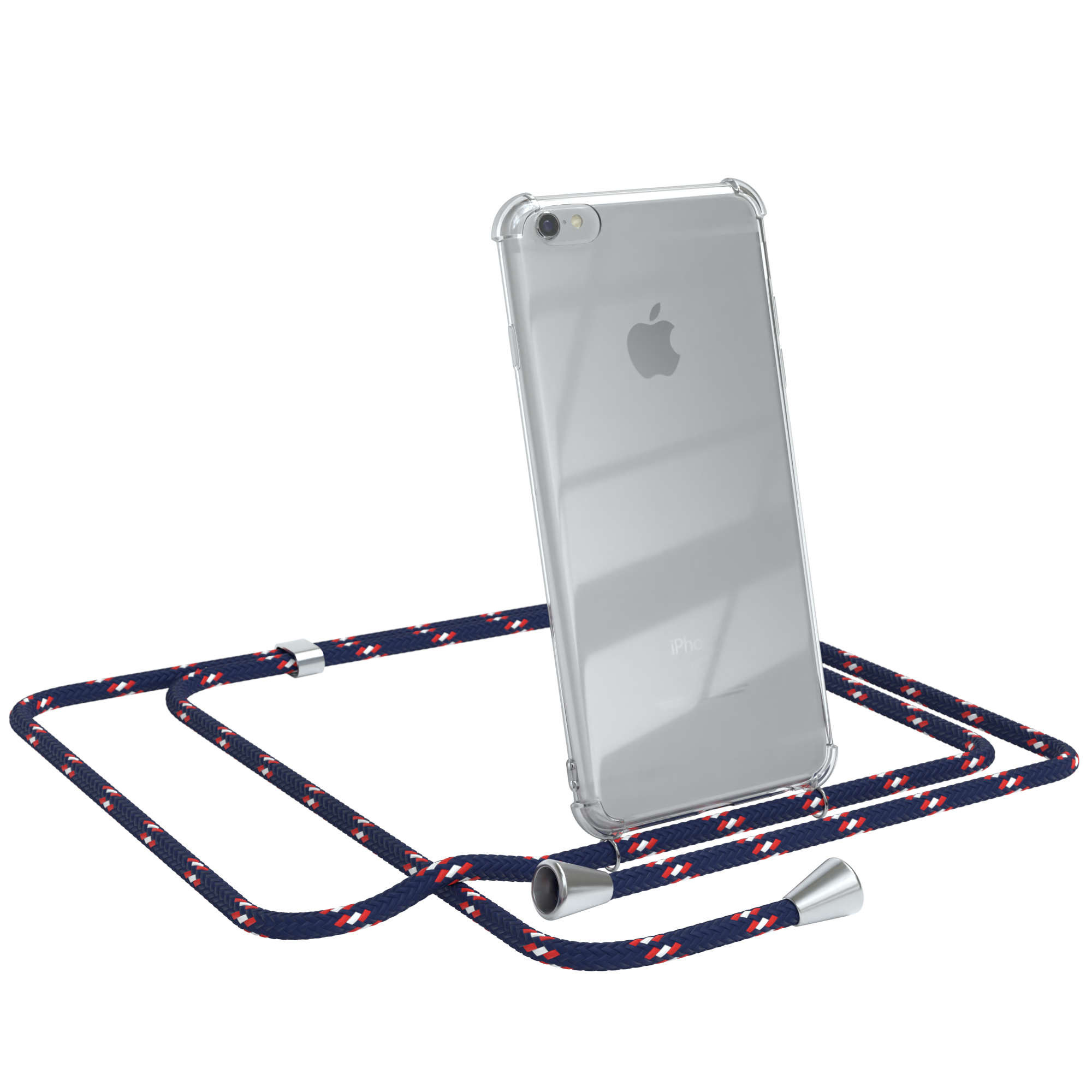 Umhängeband, Blau Camouflage Cover CASE Clips Apple, EAZY iPhone Umhängetasche, mit Clear / 6 / Silber 6S,