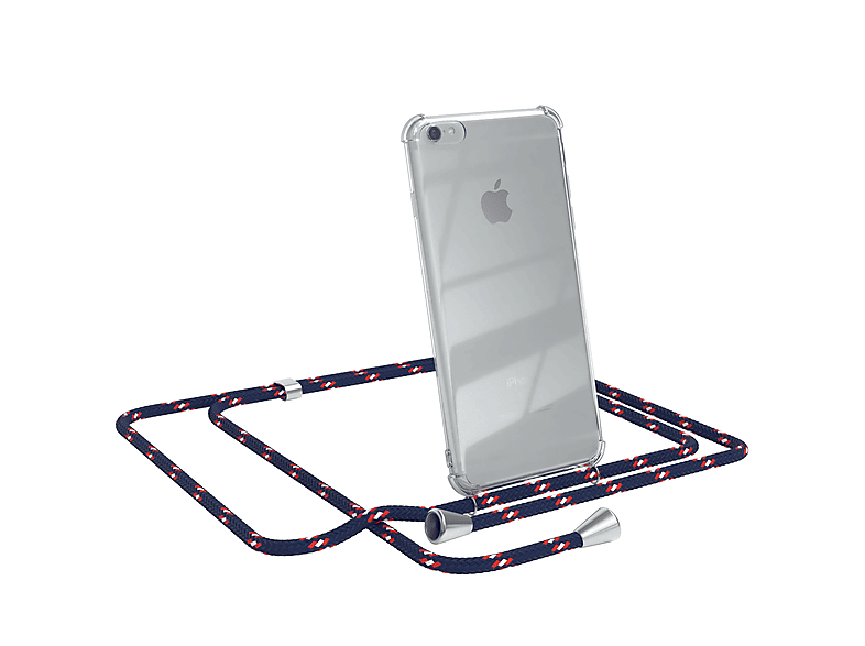 EAZY CASE Clear Cover mit Umhängeband, Umhängetasche, Apple, iPhone 6 / 6S, Blau Camouflage / Clips Silber