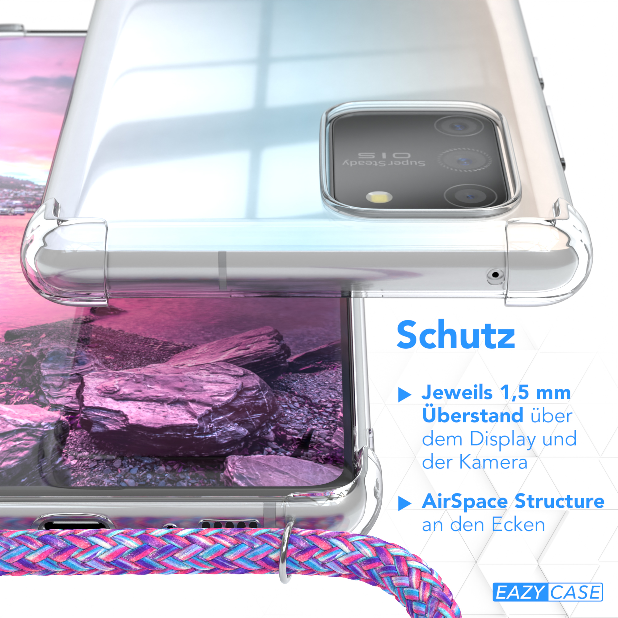 EAZY CASE Clear Galaxy Cover Umhängetasche, Samsung, mit Silber S10 Lila Lite, Umhängeband, Clips 