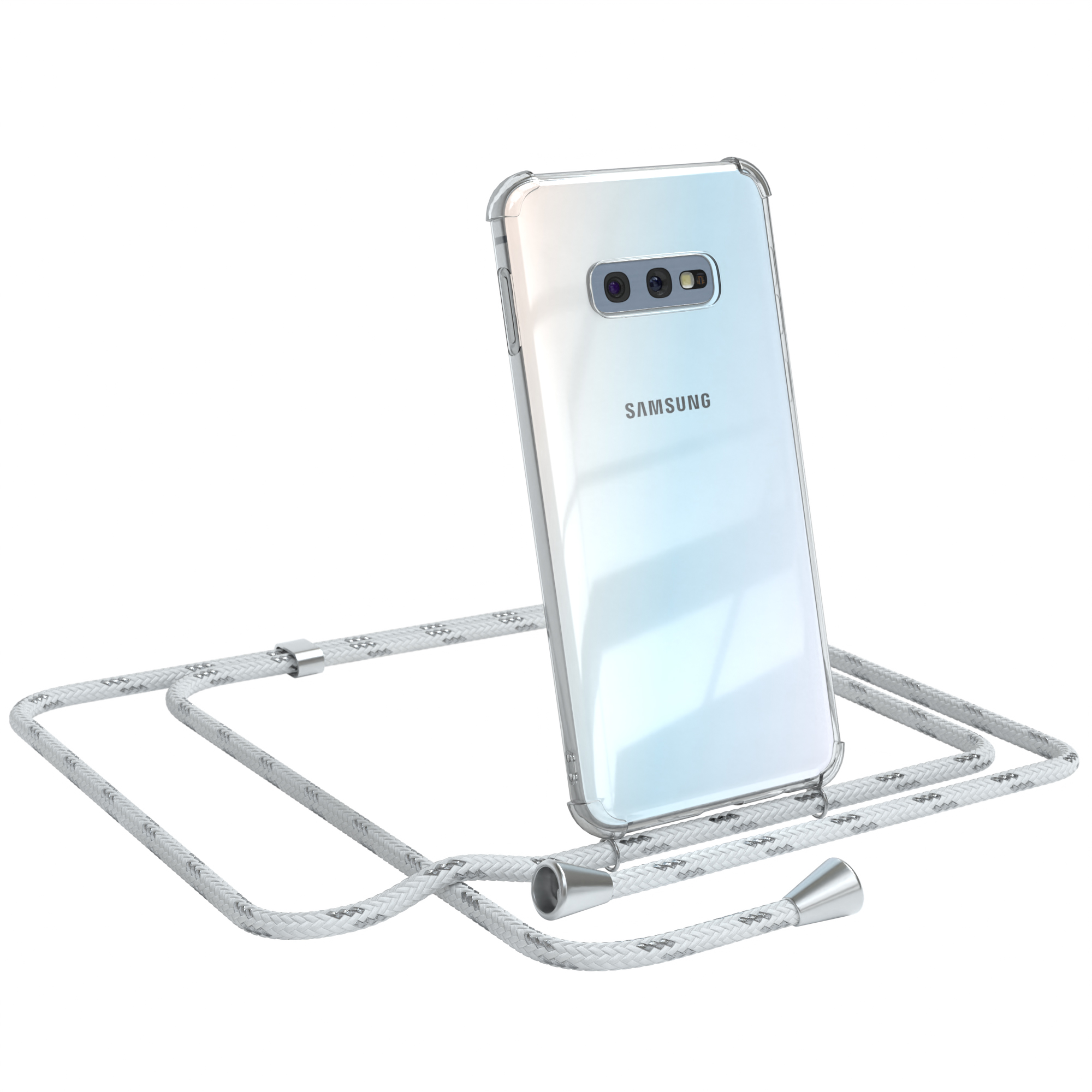mit Umhängetasche, CASE / Cover Weiß Samsung, Silber Clear Galaxy Clips Umhängeband, EAZY S10e,