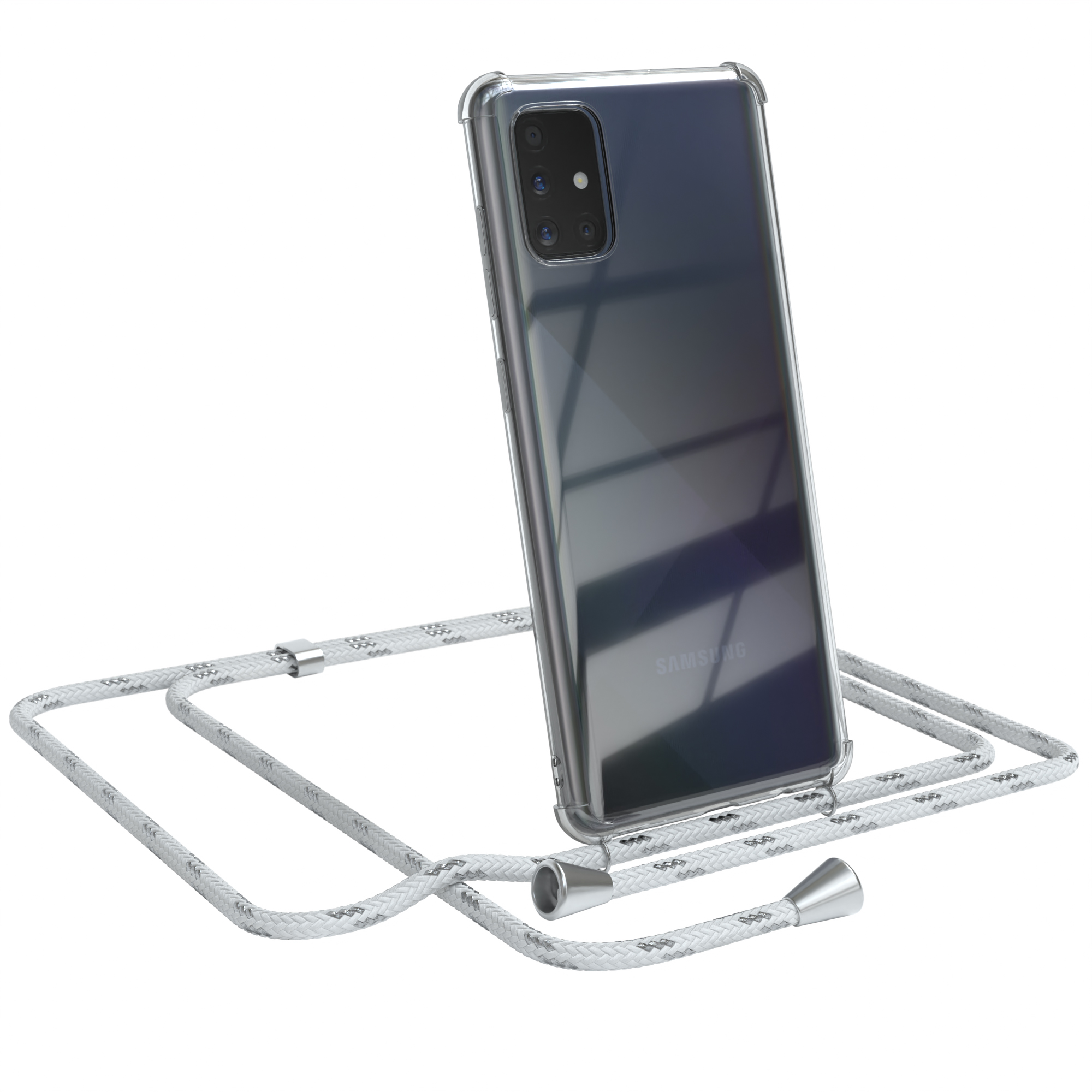 EAZY CASE Clear Cover mit Umhngeband, Umhngetasche, Samsung, Galaxy A71,  Wei / Clips Silber | SATURN