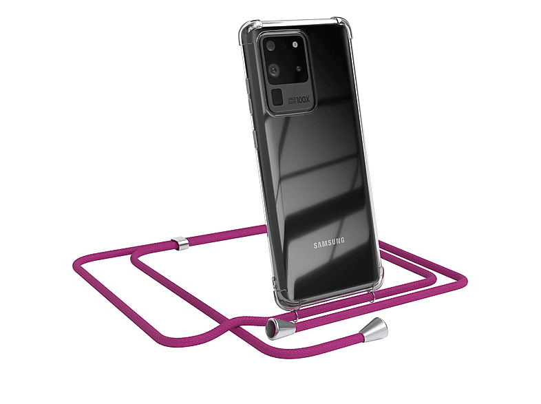 Samsung, Clips 5G, Galaxy EAZY mit Ultra Cover CASE S20 Silber Umhängetasche, Clear Ultra / S20 / Umhängeband, Pink
