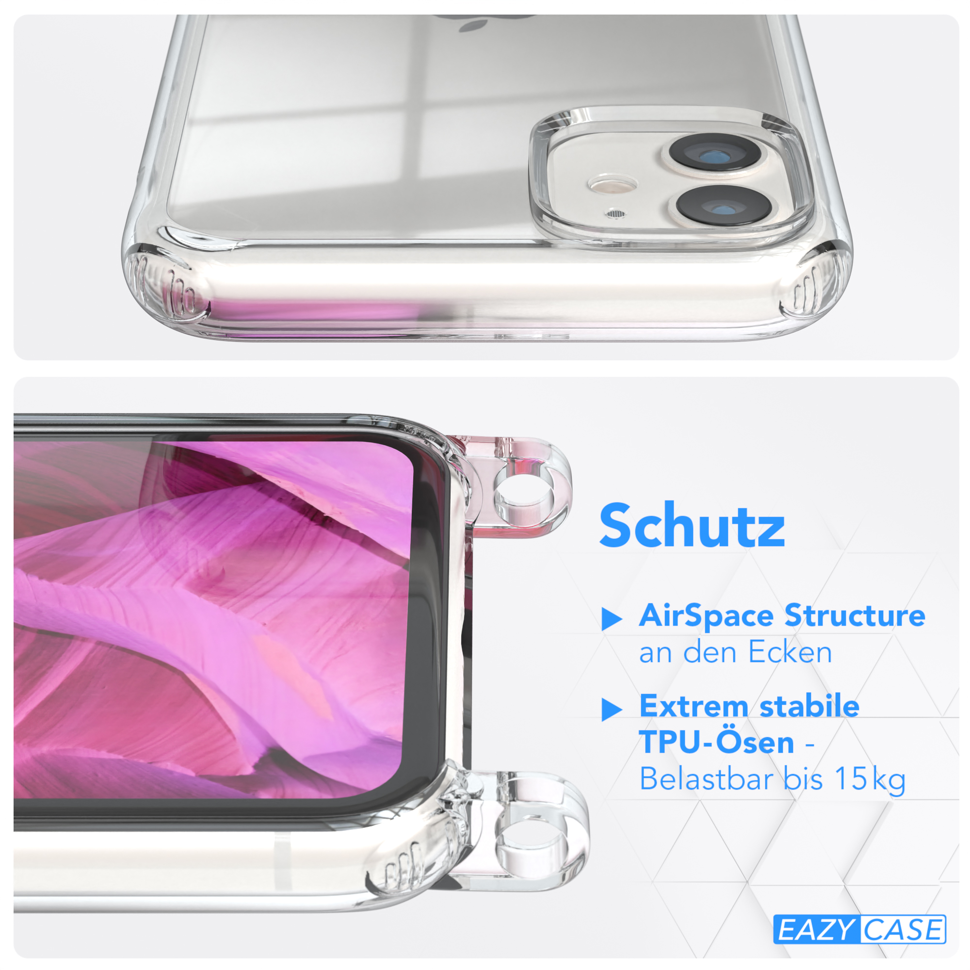 Klare Handyhülle im Nahaufnahme. Das Gehäuse hat ein transparentes Design mit Schutzfunktionen.