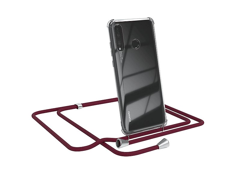EAZY CASE Clear Cover mit Umhängeband, Umhängetasche, Huawei, P30 Lite, Bordeaux Rot / Clips Silber | Handyketten