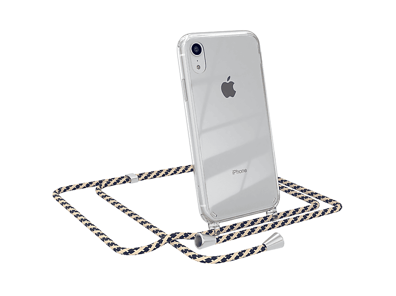 EAZY CASE Clear Cover mit Umhängeband, Umhängetasche, Apple, iPhone XR, Taupe Camouflage