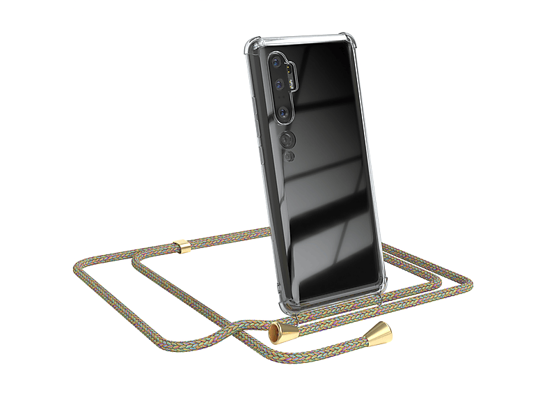 EAZY CASE Clear Cover mit Umhängeband, Umhängetasche, Xiaomi, Mi Note 10 / Mi Note 10 Pro, Bunt / Clips Gold