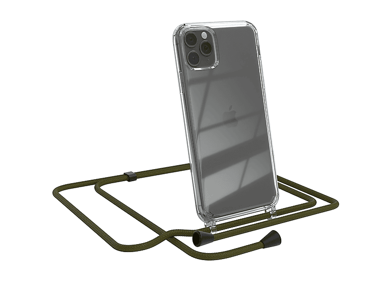 EAZY CASE Clear Cover mit Umhängeband, Umhängetasche, Apple, iPhone 11 Pro Max, Olive Grün