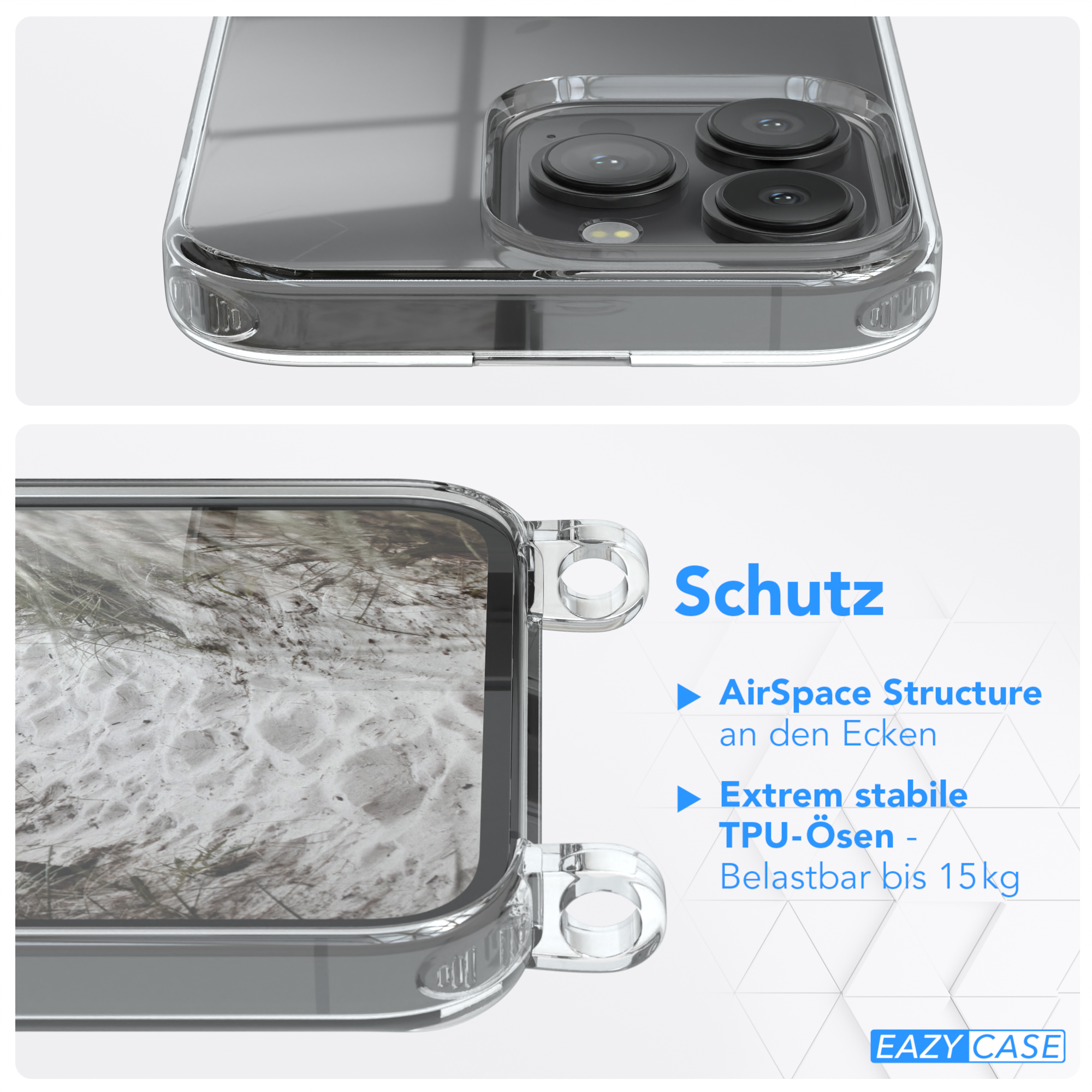 EAZY CASE Clear Cover Umhängeband, iPhone 13 Apple, mit Beige Taupe Pro, Umhängetasche