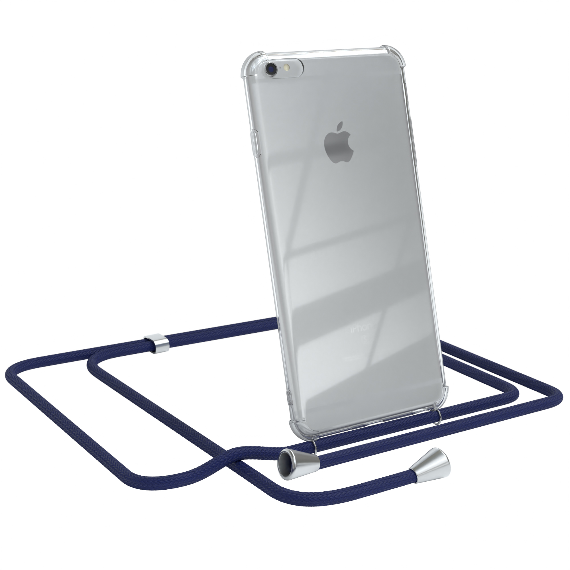 6S iPhone Silber CASE EAZY / Umhängetasche, / Cover Clips 6 Blau Apple, Plus Umhängeband, Plus, mit Clear
