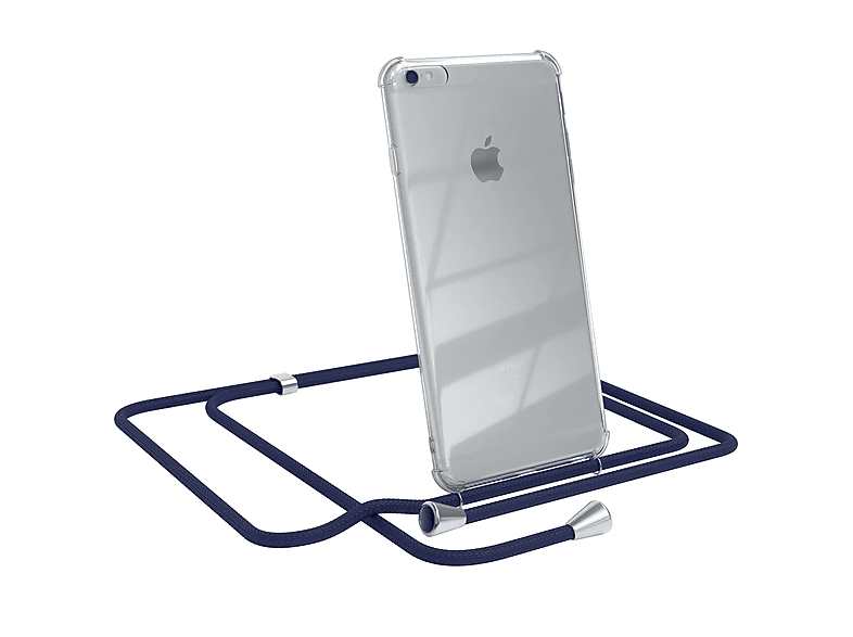 EAZY CASE Clear Cover mit Umhängeband, Umhängetasche, Apple, iPhone 6 Plus / 6S Plus, Blau / Clips Silber
