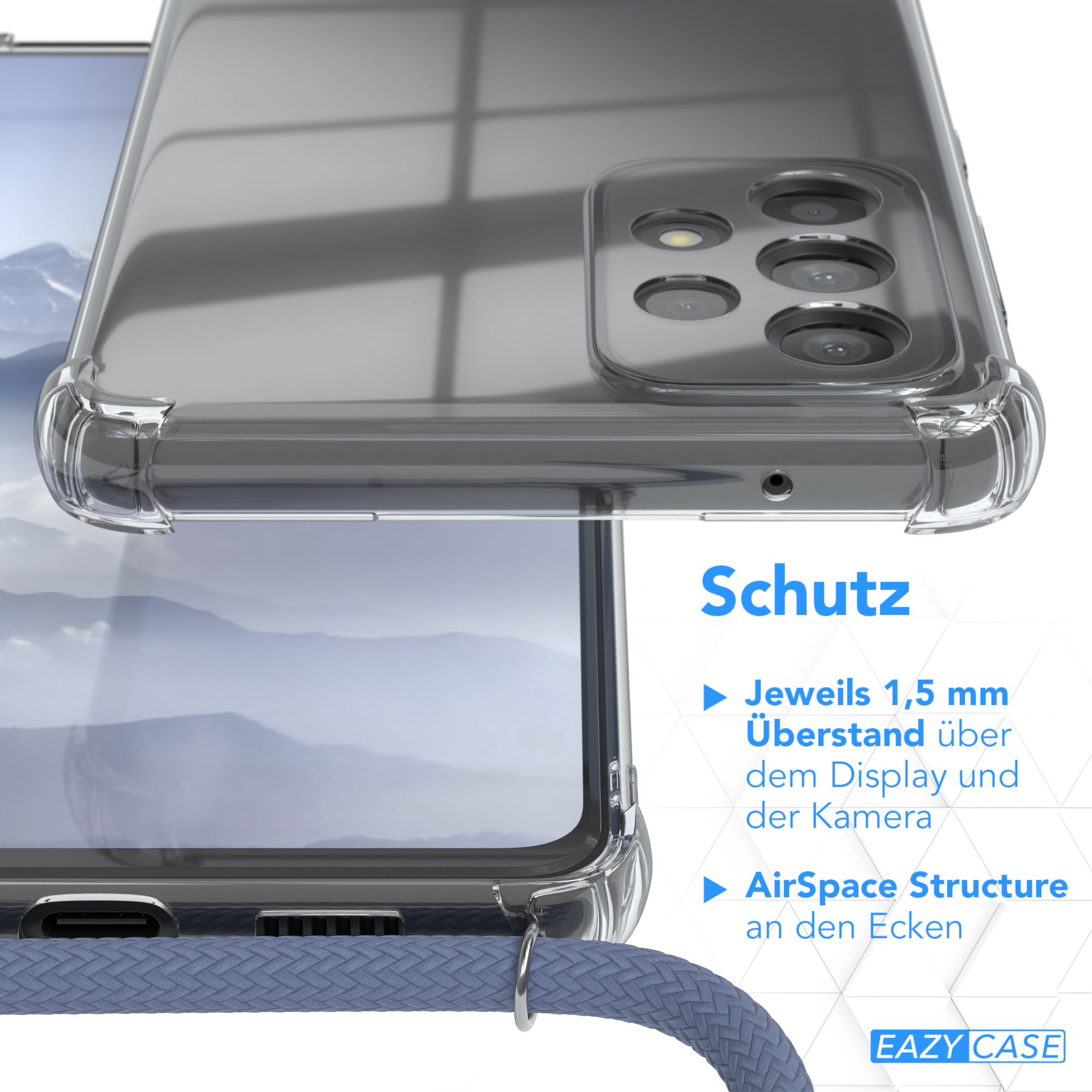 EAZY CASE Clear Cover A73 5G, Galaxy Umhängetasche, Blau Samsung, Umhängeband, mit