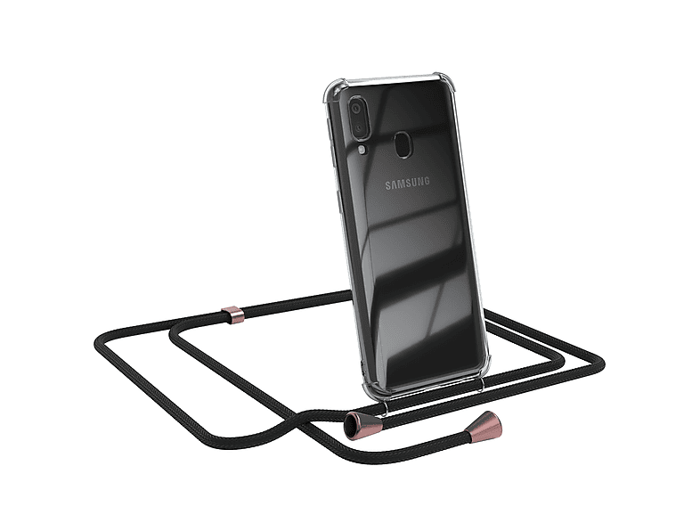 EAZY CASE Clear Cover mit Umhängeband, Umhängetasche, Samsung, Galaxy A40, Schwarz / Clips Rosé