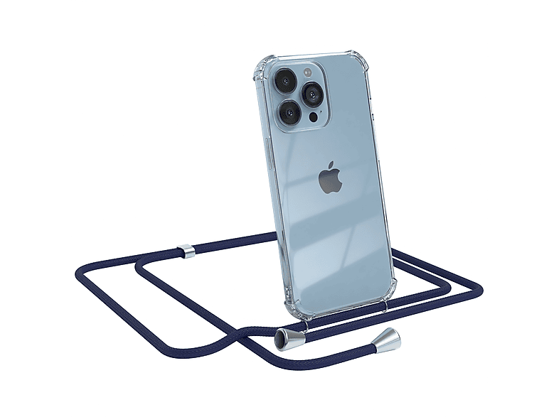 13 Cover Blau EAZY / Umhängetasche, Umhängeband, mit Clear Silber Apple, CASE Pro, Clips iPhone