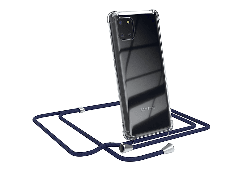 EAZY CASE Clear Cover mit Umhängeband, Umhängetasche, Samsung, Galaxy Note 10 Lite, Blau / Clips Silber