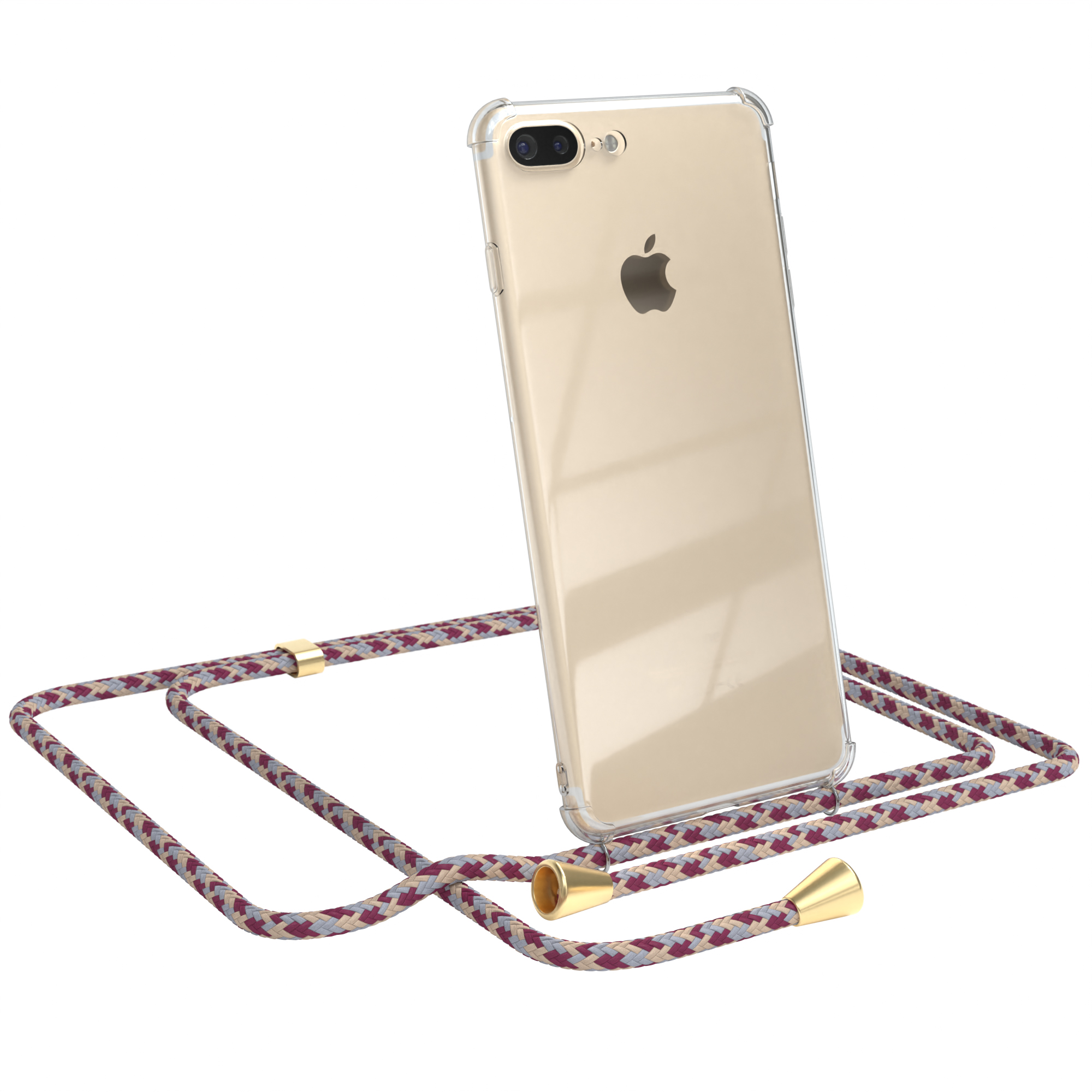 EAZY CASE / Plus, Clips Cover Gold Camouflage Umhängetasche, Beige mit 7 / 8 Clear Apple, Plus Umhängeband, Rot iPhone