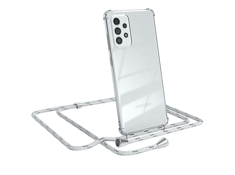 mit Umhängeband, Cover A72 Clips / Clear Silber Galaxy 5G, A72 / Weiß EAZY CASE Samsung, Umhängetasche,