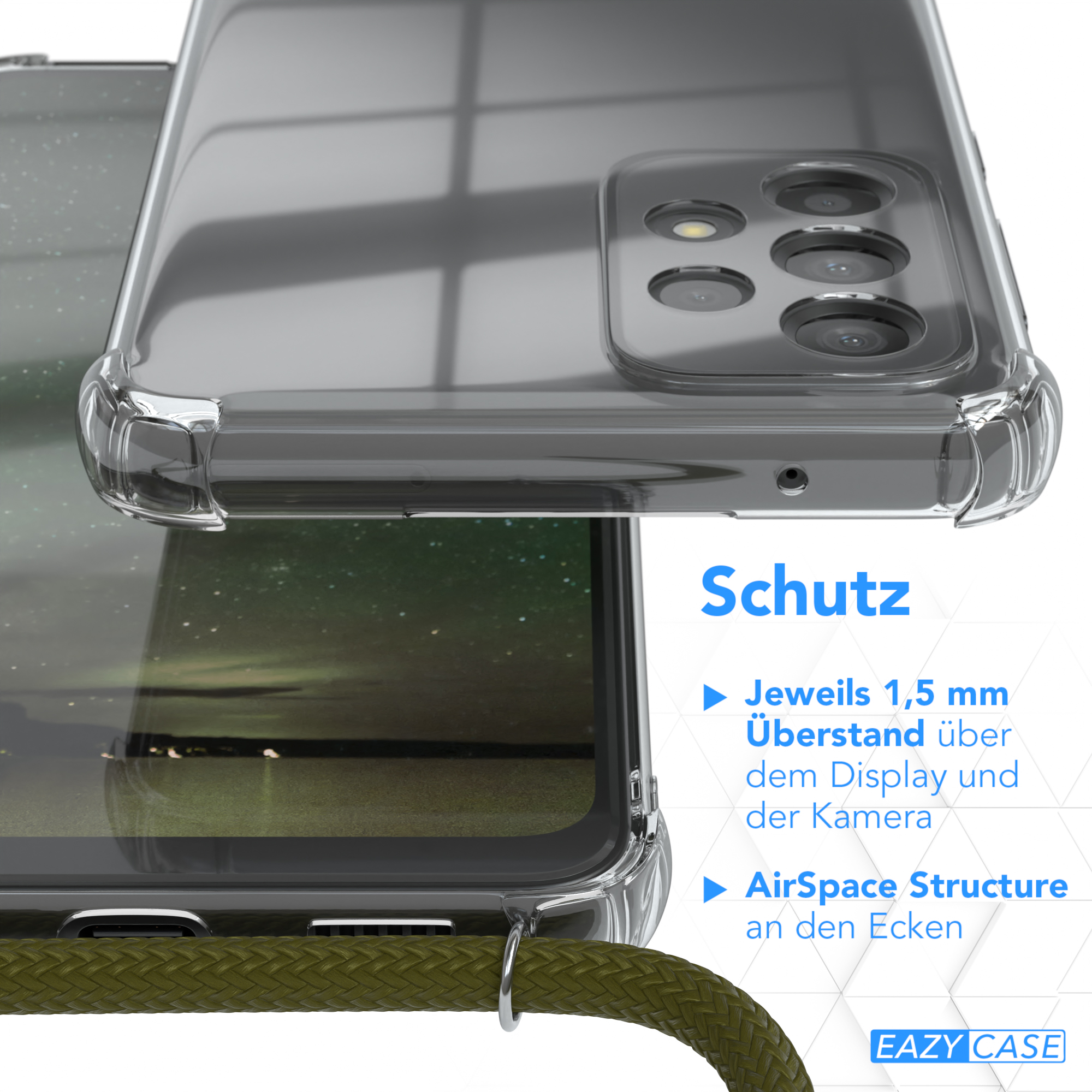 Samsung, A33 Cover Grün Galaxy EAZY Umhängetasche, mit Olive CASE Umhängeband, Clear 5G,