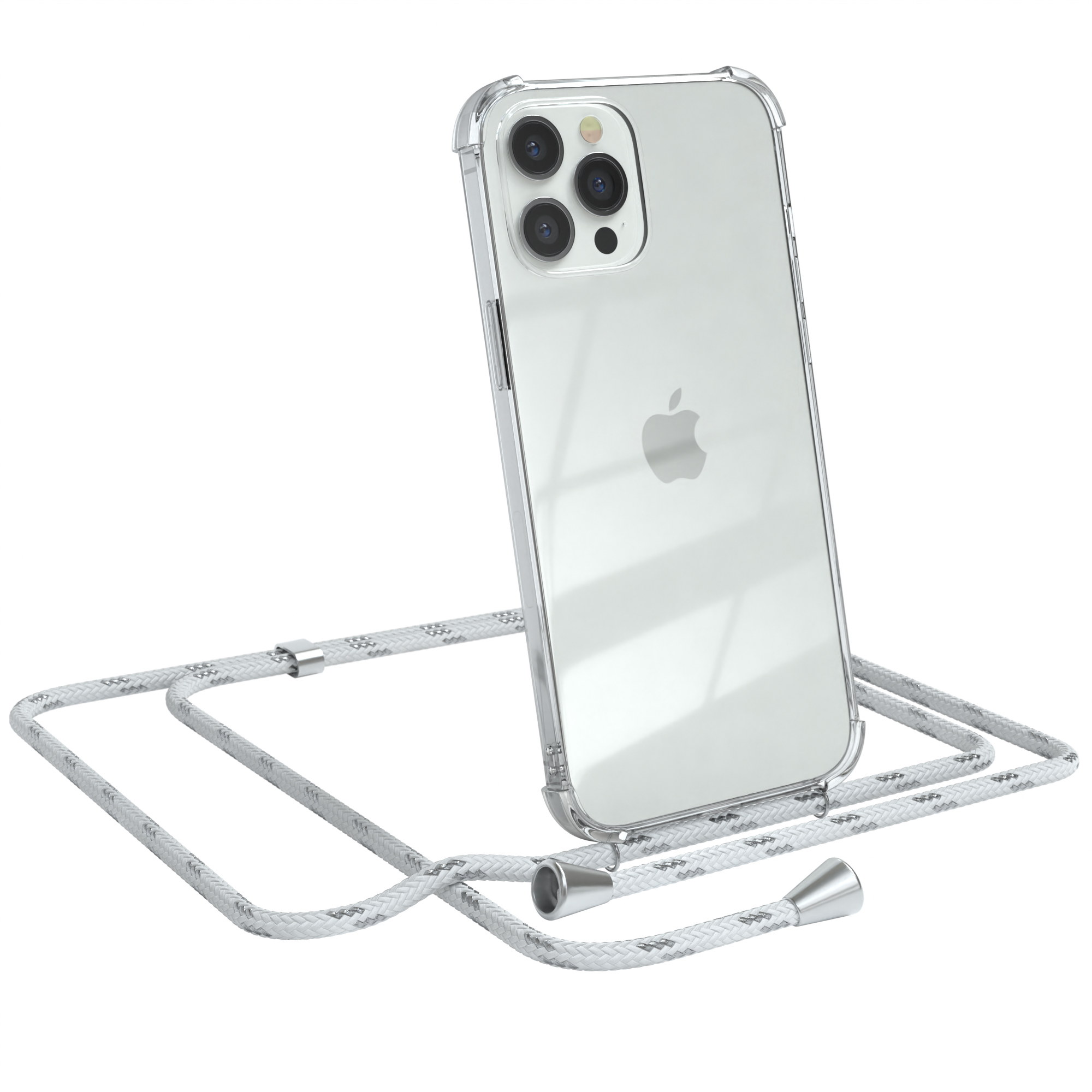 CASE Umhängetasche, Silber / EAZY Max, 12 Clear Weiß Pro Cover Umhängeband, mit iPhone Clips Apple,