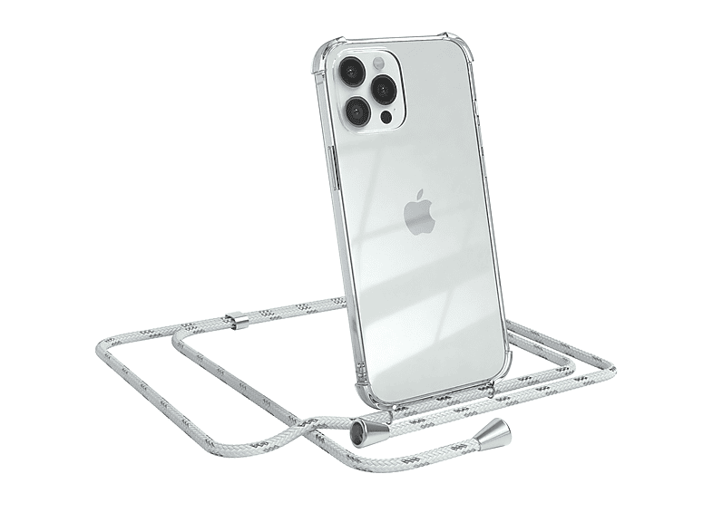 Silber CASE / Umhängeband, iPhone Clear Cover EAZY Pro Max, mit Weiß Umhängetasche, 12 Clips Apple,