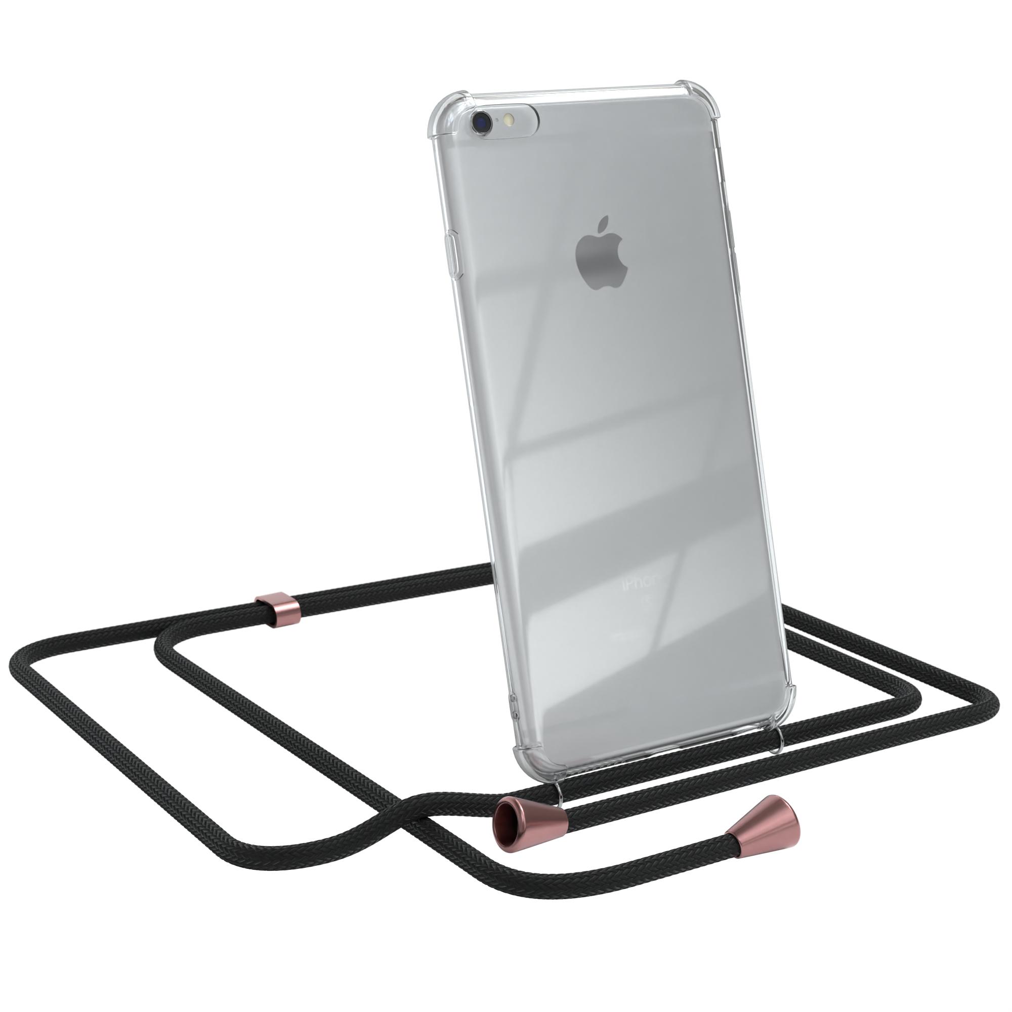 EAZY CASE Clear Cover Schwarz mit Umhängeband, / Umhängetasche, iPhone 6S Rosé 6 Clips Plus / Plus, Apple