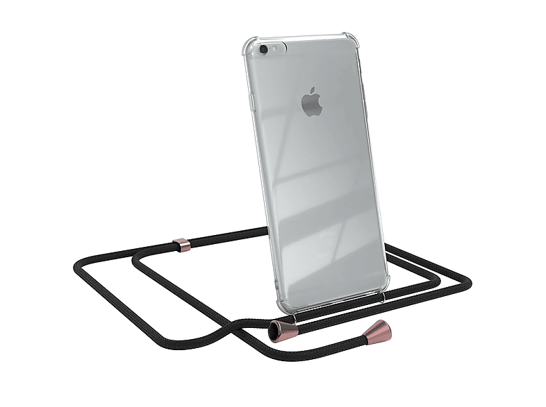 EAZY CASE Clear Cover mit Umhängeband, Umhängetasche, Apple, iPhone 6 Plus / 6S Plus, Schwarz / Clips Rosé