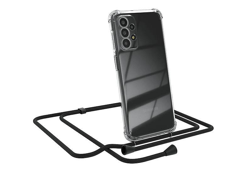 EAZY CASE Clear Cover mit Umhängeband, Umhängetasche, Samsung, Galaxy A23 5G, Schwarz | Handyketten