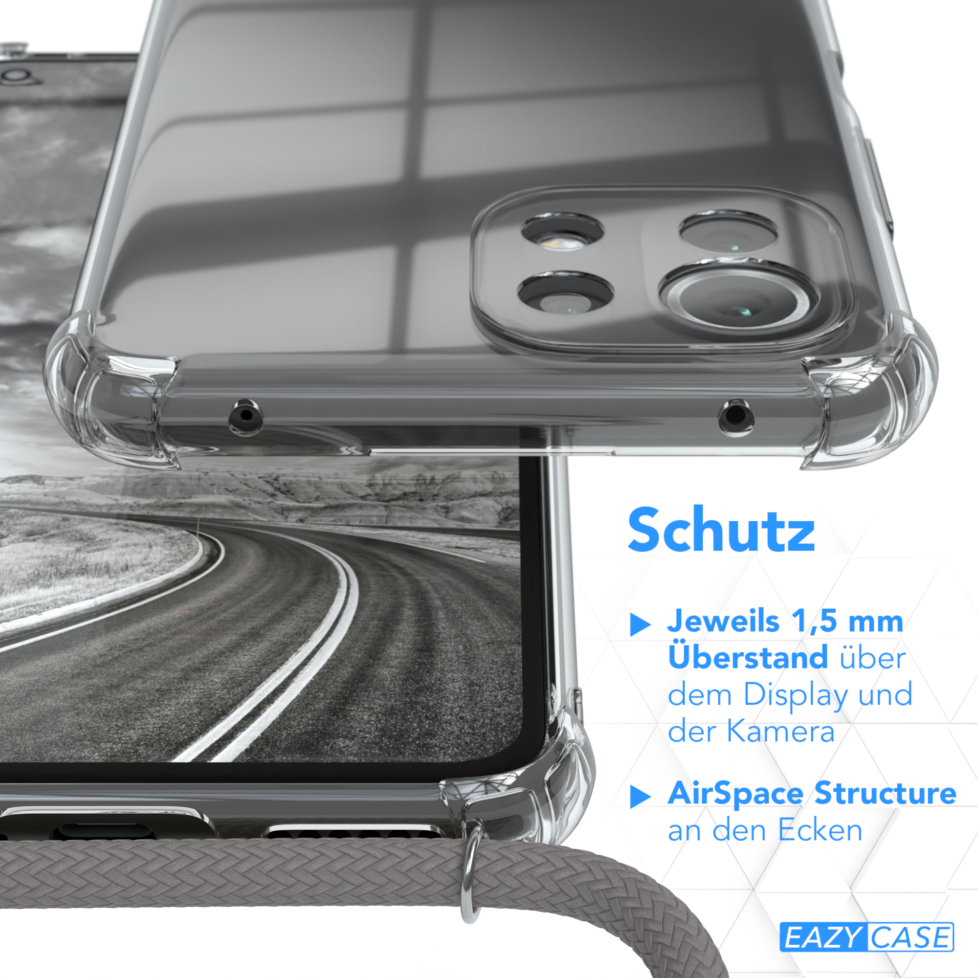 EAZY CASE Umhängetasche, Silber / Umhängeband, 5G Clear 5G Lite Cover mit Xiaomi, 11 / Lite 11 Mi Clips / NE, Grau