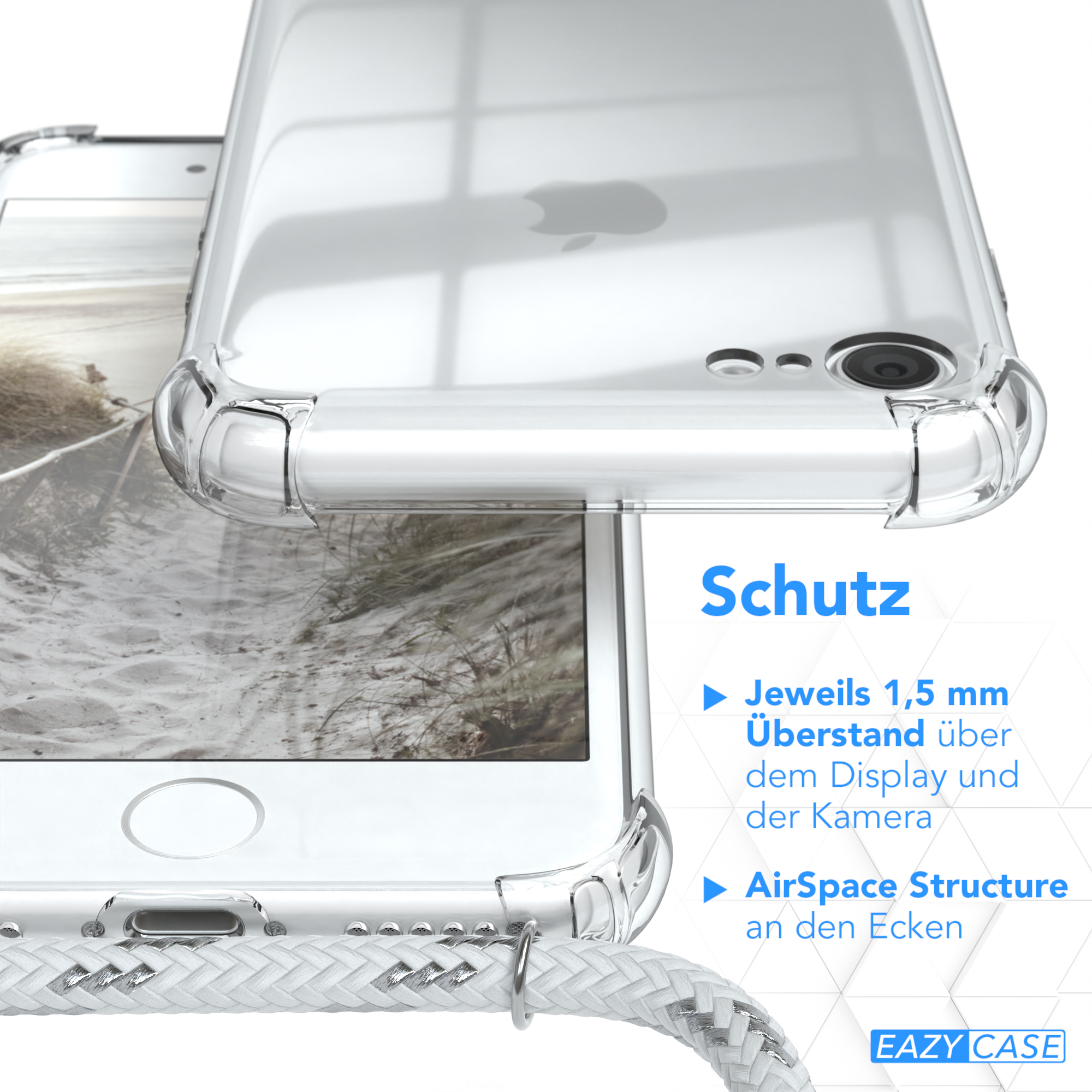 2022 Cover EAZY Silber Umhängetasche, Weiß 2020, SE 8, / Umhängeband, SE mit 7 / / iPhone iPhone Clips Clear CASE Apple,