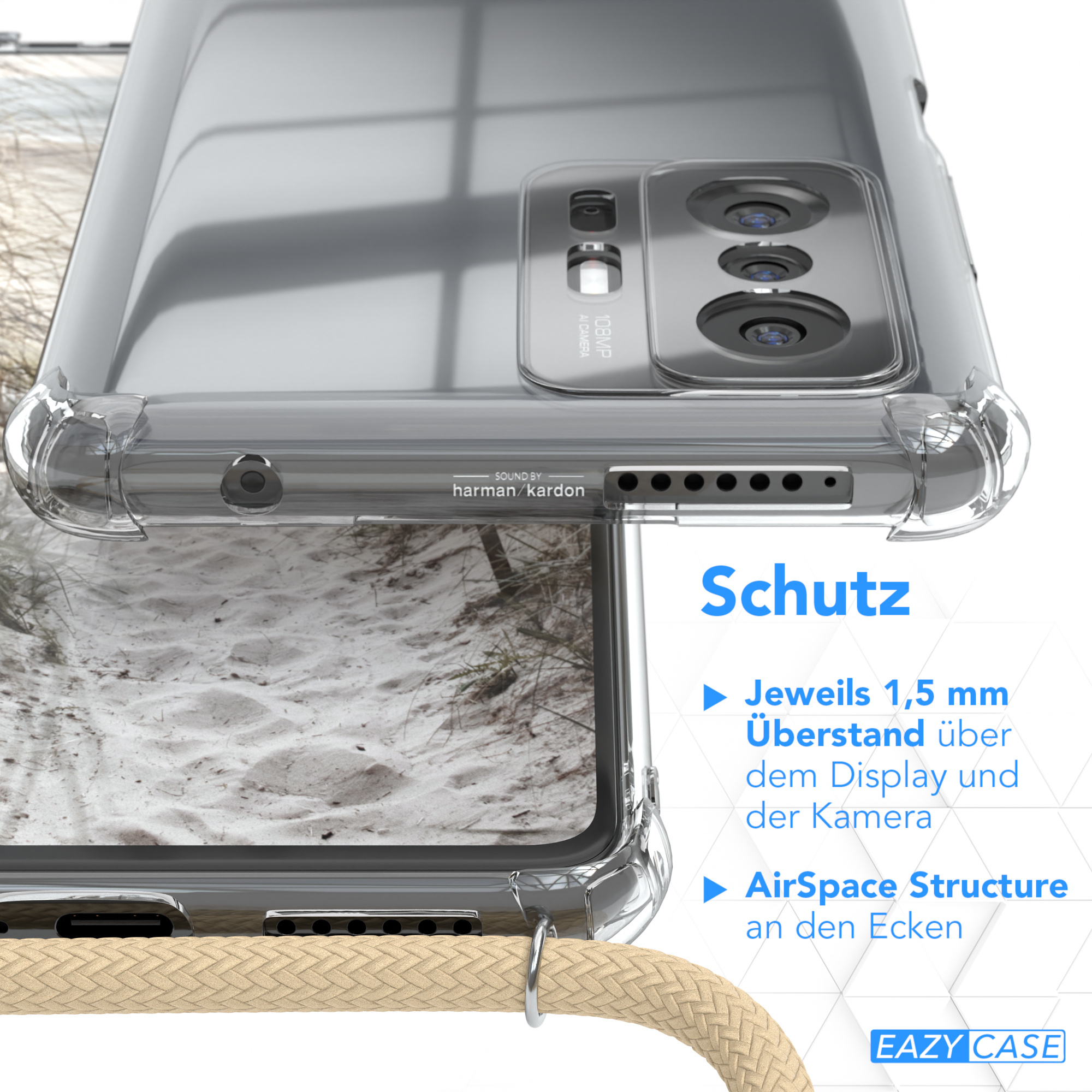 EAZY CASE Clear Cover mit Pro 5G, Umhängeband, Beige / Taupe 11T Xiaomi, 11T Umhängetasche