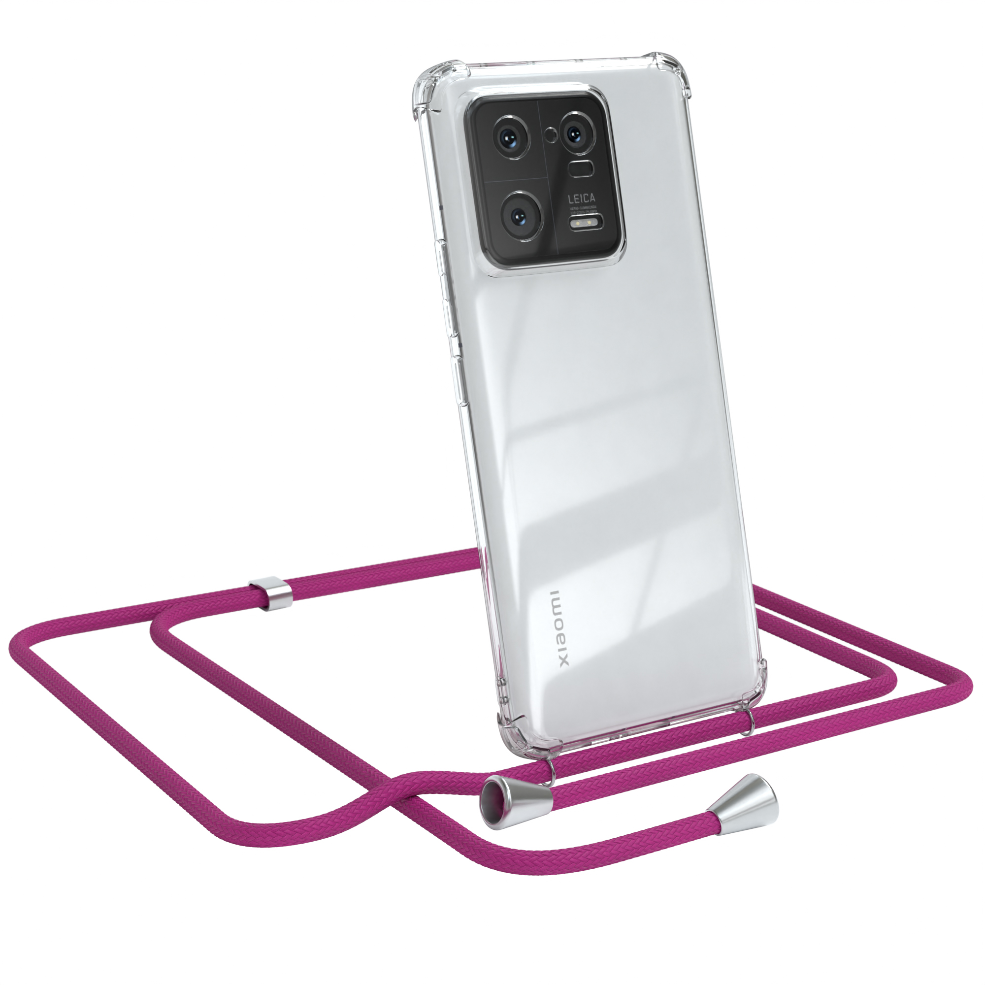 EAZY CASE Clear Cover mit Clips Silber Pink / 13 Pro, Xiaomi, Umhängeband, Umhängetasche