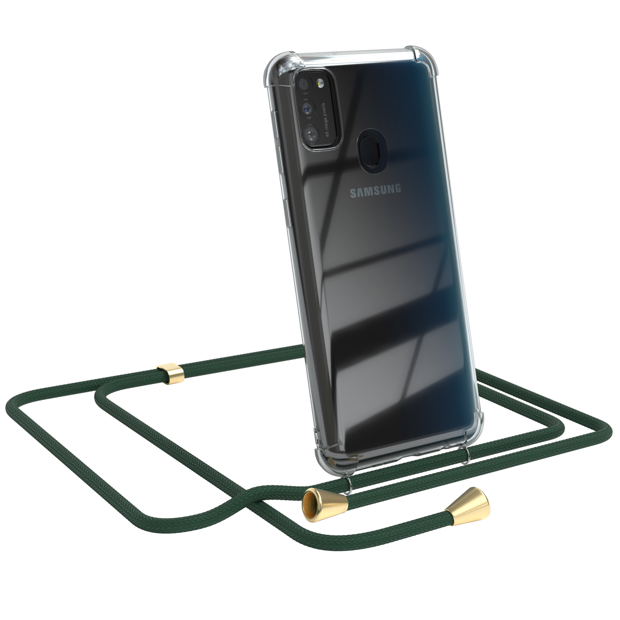 Umhängeband, EAZY Grün Cover mit CASE / Gold Clips M30s Galaxy Samsung, / Clear M21, Umhängetasche,