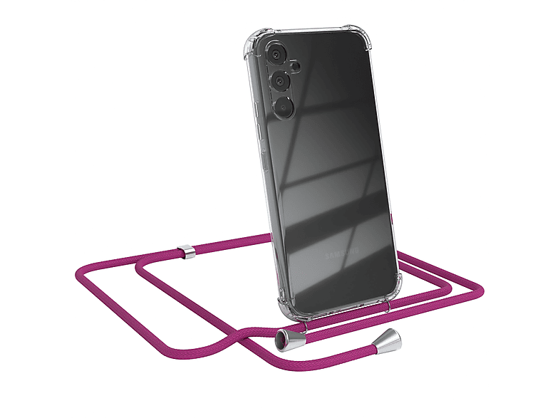EAZY CASE Cover Samsung, A34, Clear / Clips Silber Umhängetasche, Galaxy Pink Umhängeband, mit