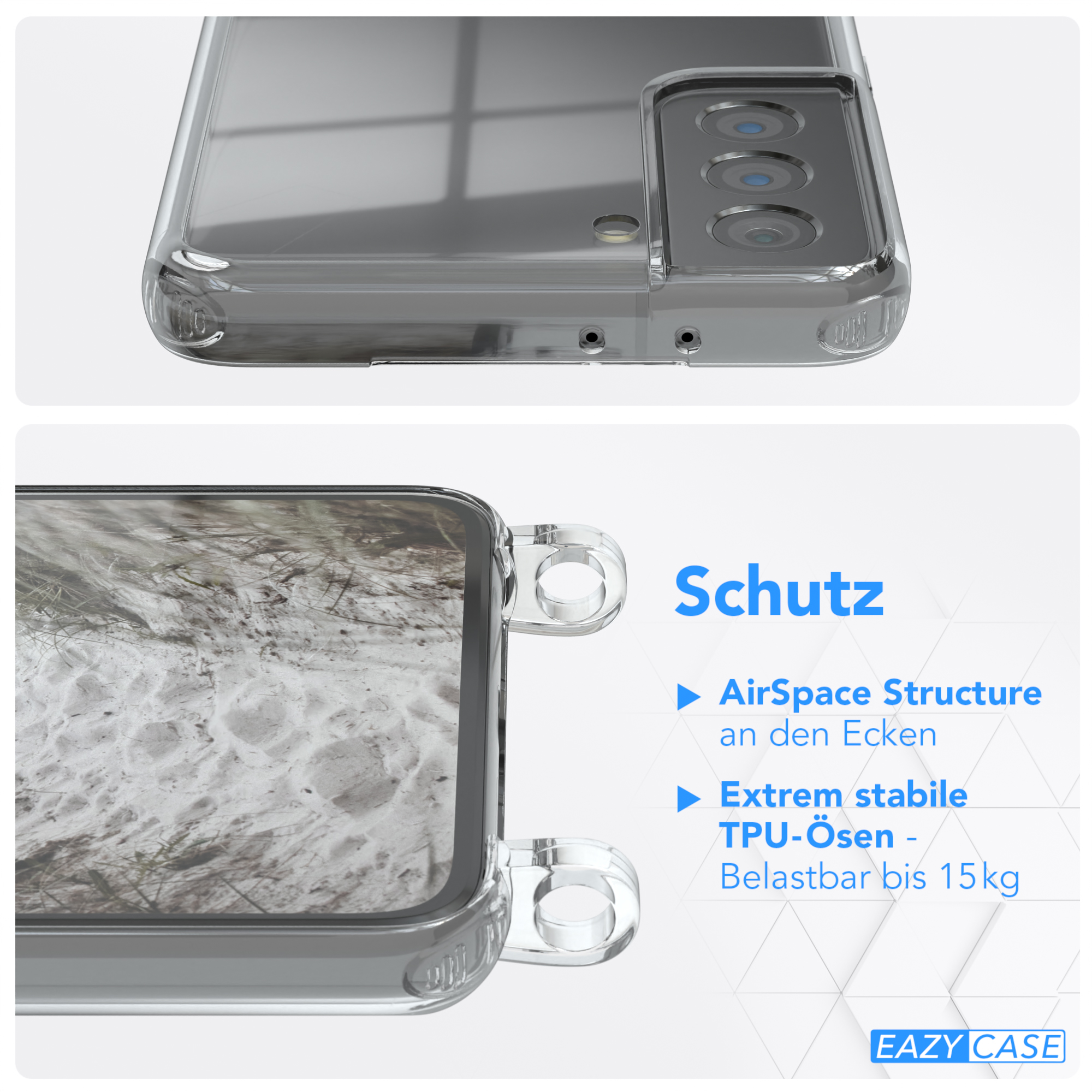 EAZY CASE Clear Cover S21 mit Beige Umhängetasche, Galaxy Taupe 5G, Umhängeband, Samsung